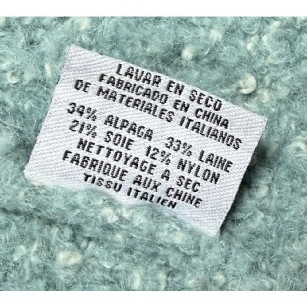 Eileen Fisher Boucle Sweater Jacket Womens M Blue Alpaca Wool Silk Comfy Fuzzy